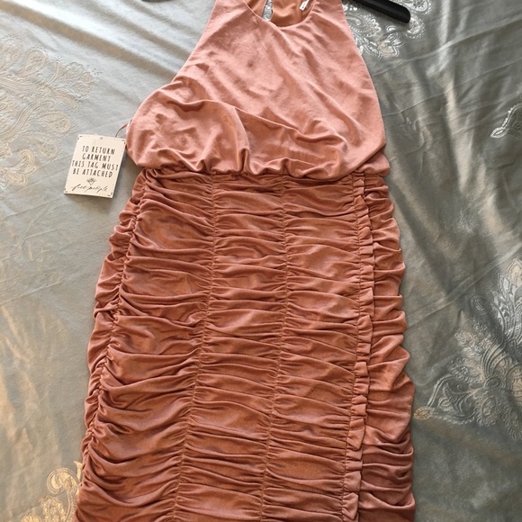 NWT Free People blush Satin Ruched Dress - Picture 3 of 8